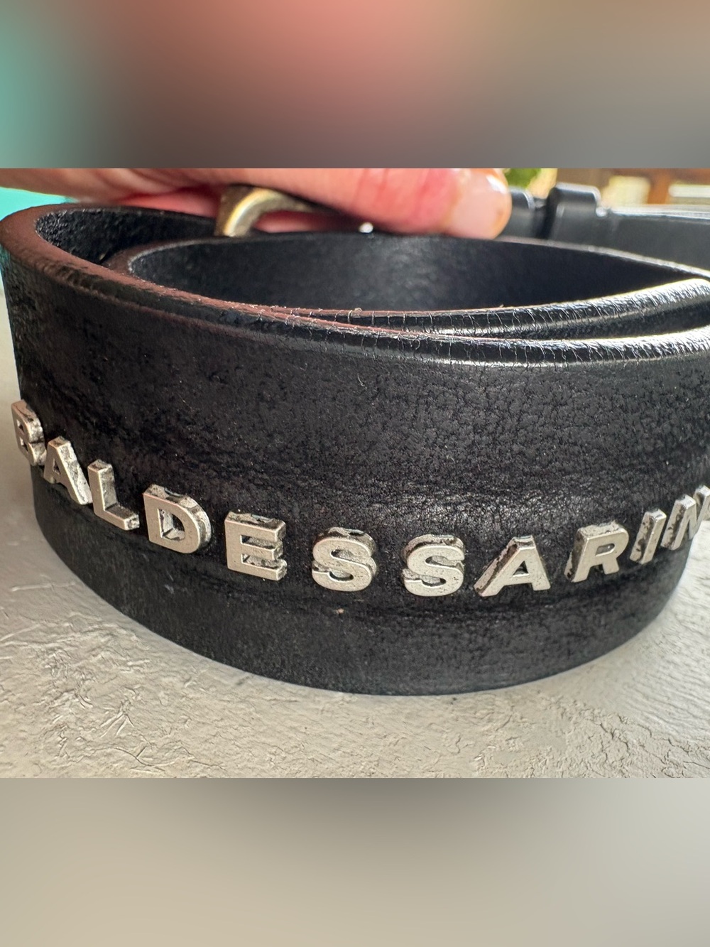 Baldassari Black Leather Letter-Stud Men’s Belt